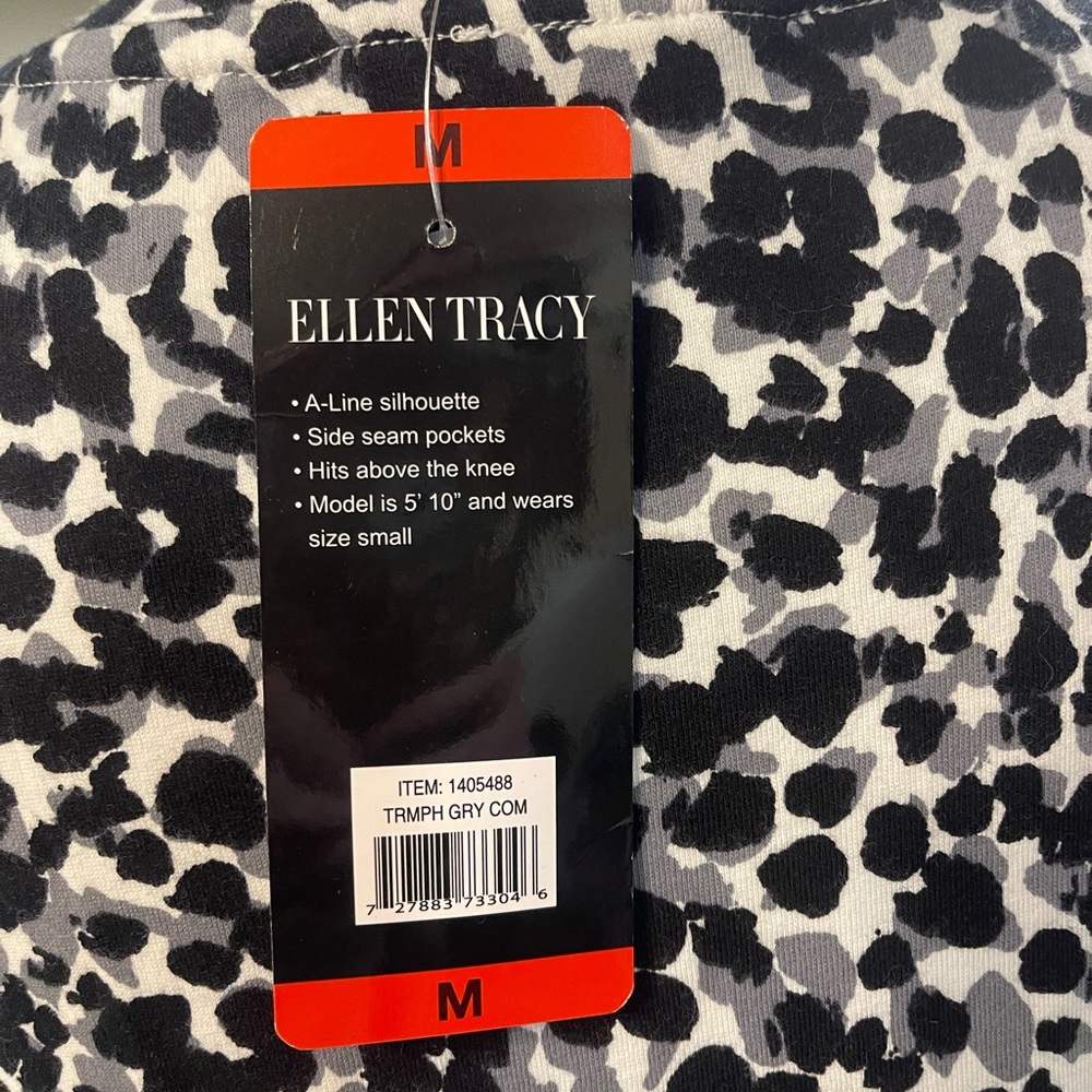 Ellen Tracy Black and White Leopard Print Dress Crew Neck Short Sleeve - Picture 6 of 7